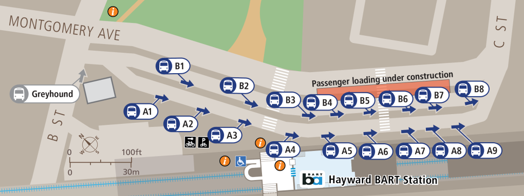 Hayward Station: passenger loading and bus stop changes starting 5/2