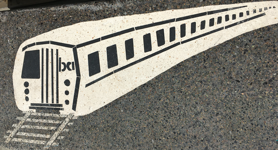 Mosaic bench with image of a BART car