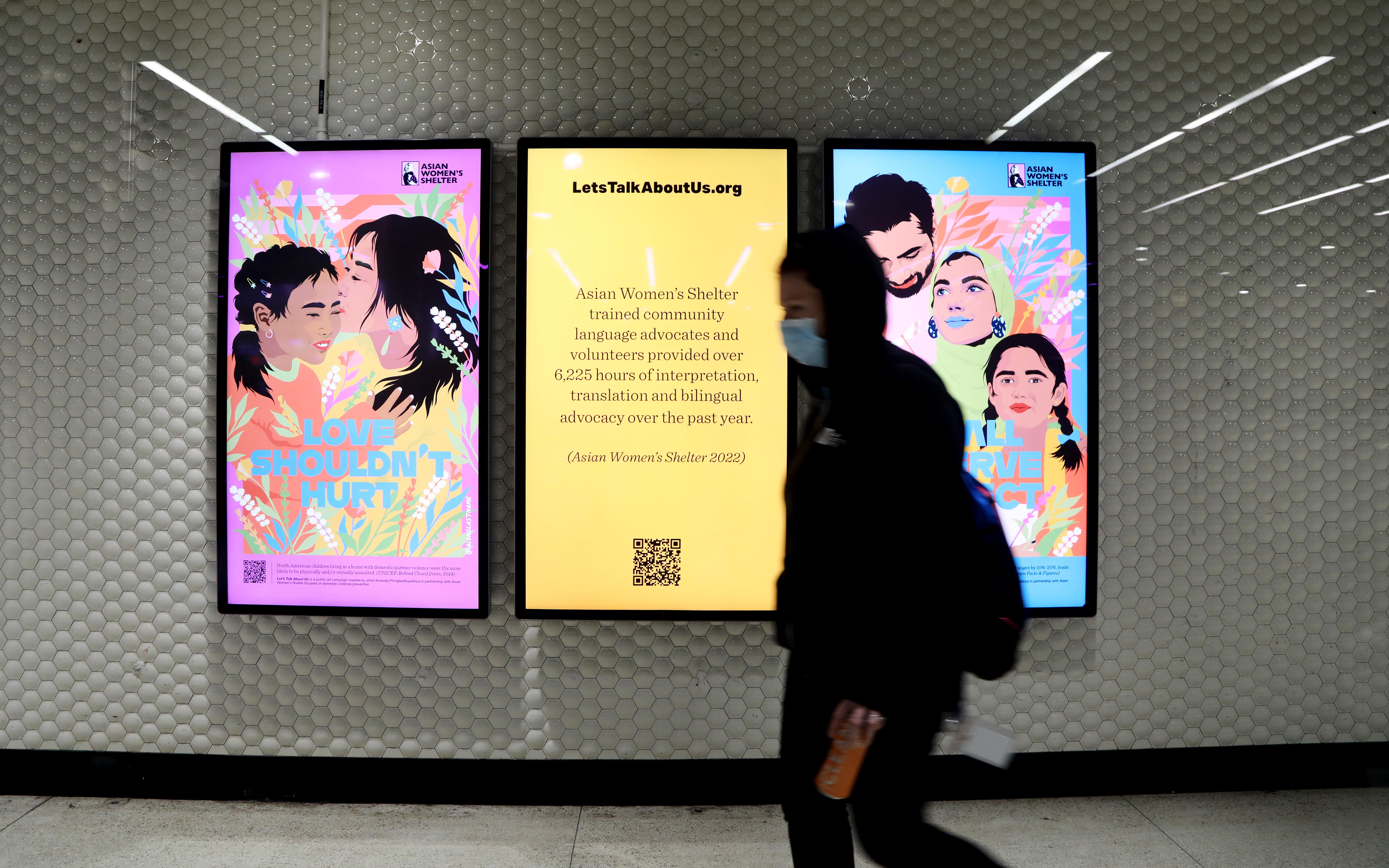 Digital posters inside BART station