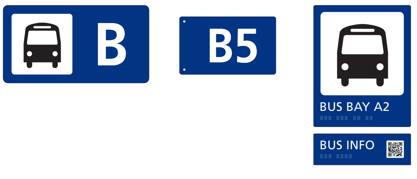 Identification signage for bus aisles/areas and bus bays (color option)