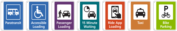 Identification signage for curb zones and bike parking (with colors)