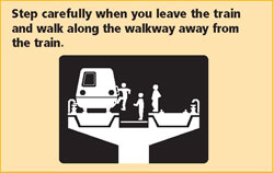 Step carefully when you leave the train and walk along the walkway away from the train.