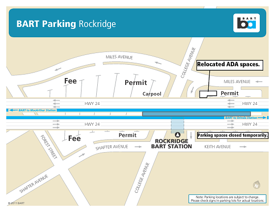 Map of temporary parking changes at Rockridge