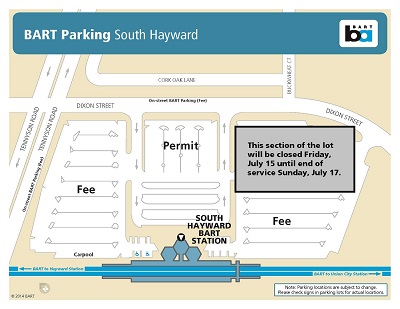 Map of closed section of So. Hayward parking lot