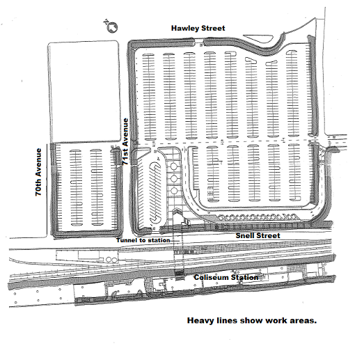 Map of sidewalks around parking areas