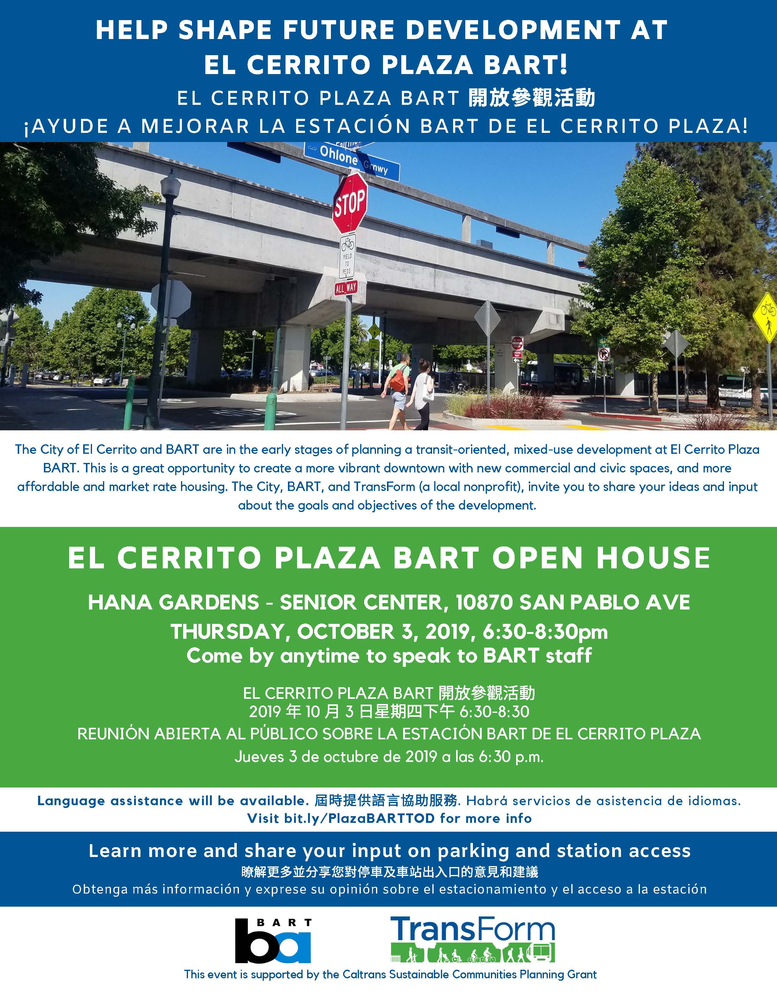 El Cerrito Plaza Transit-Oriented Development Open House flyer