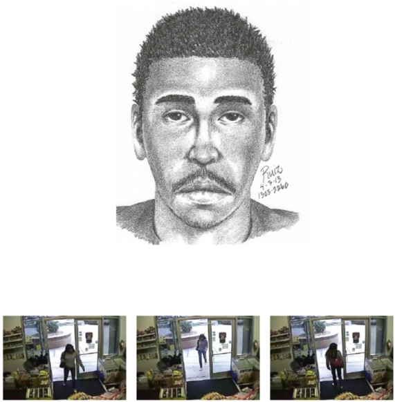 sketch of shooting suspect and surveillance footage images