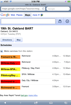 BART schedule on Google Mobile
