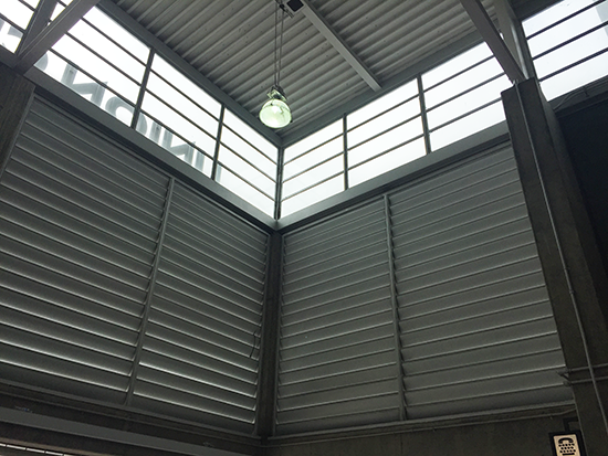 corrugated metal walls and skylights