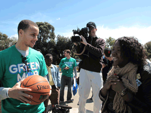 Steph Curry meets a fan at Rockridge Station