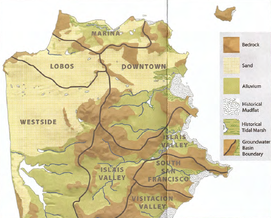 a depiction of the various watersheds in San Francisco