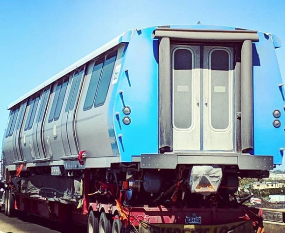 a new train car being shipped cross country 