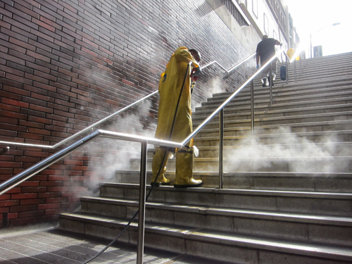 steam cleaner on stairs