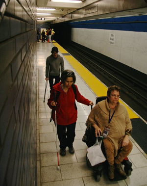 participants walk along the platform