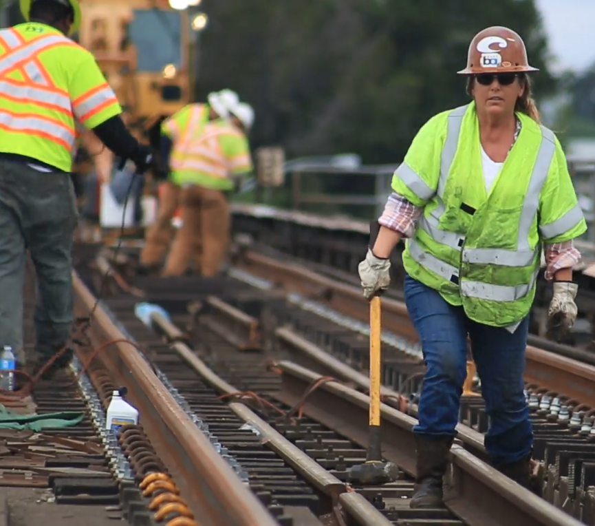 Track welder Shelley Culloty works on a track replacement project near San Leandro