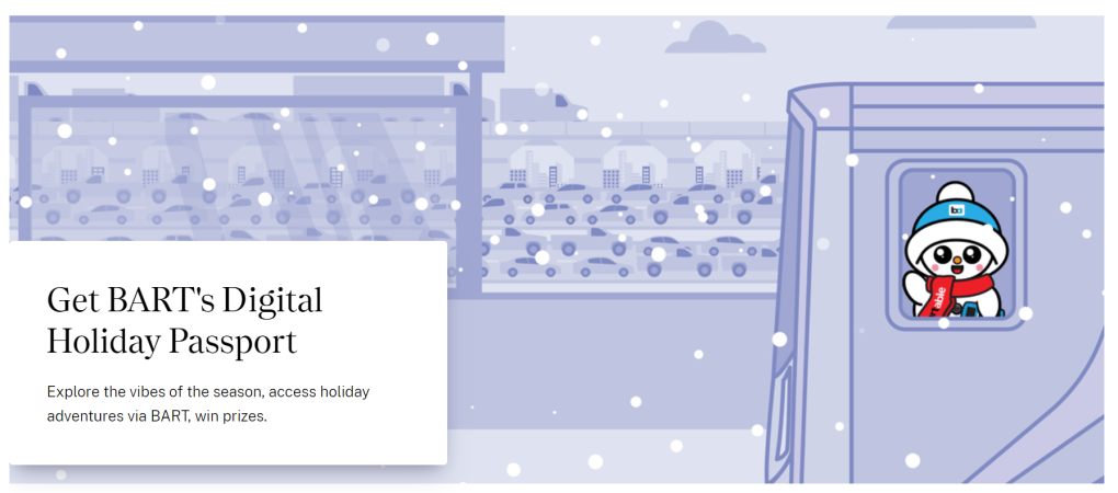 Vibemap Holiday Passport graphic with snowman in a train window