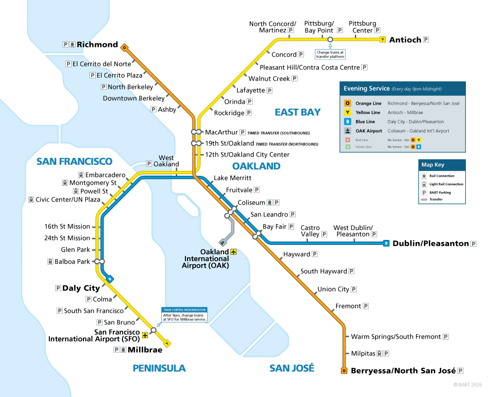 System Map - 9pm to Midnight 3-Line Service