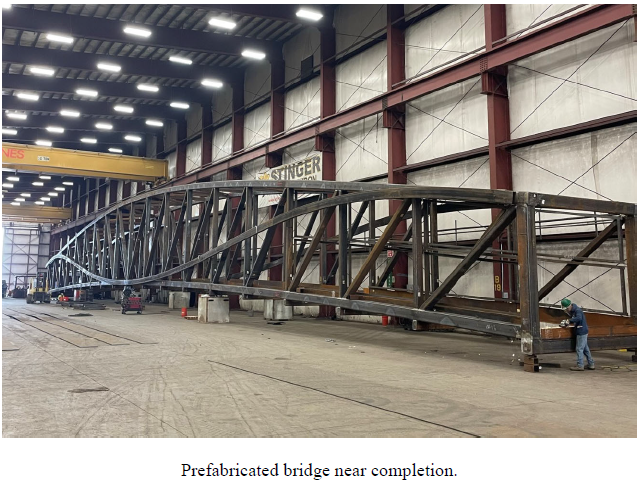 Photo of pre-fabricated bridge in a warehouse