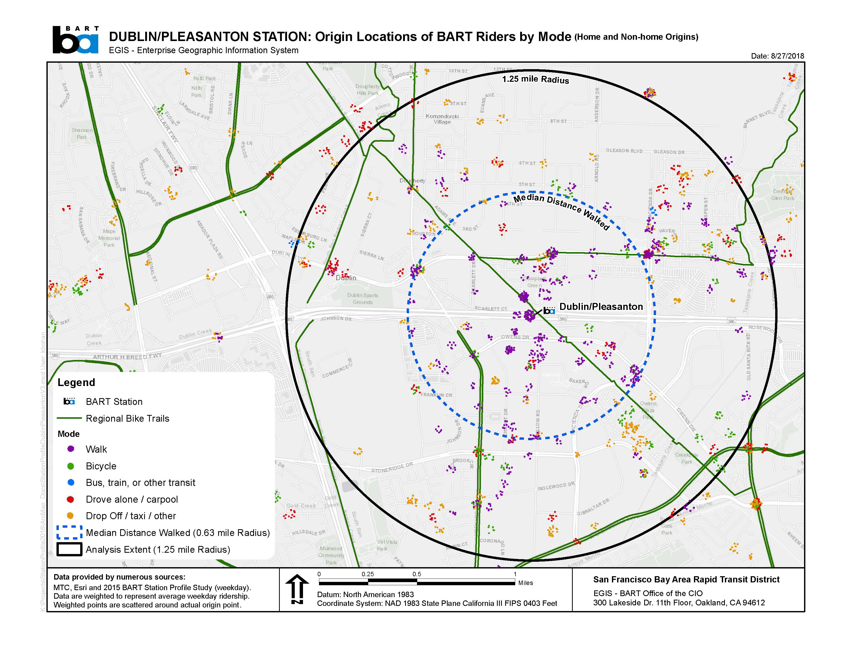 Map of origins of BART riders zoomed in.