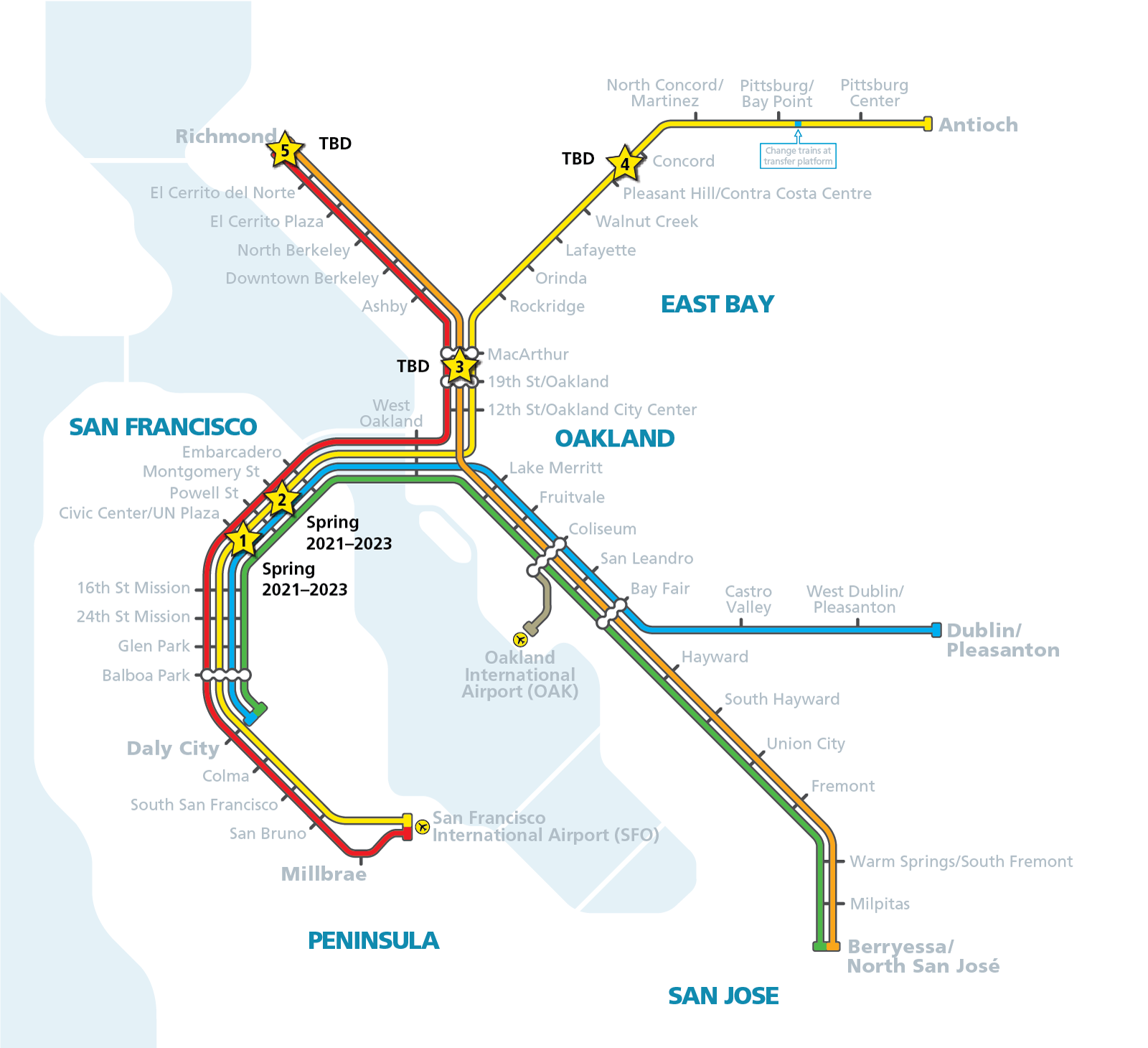 Core Capacity Traction Power Substation Build-out Map. Locations include: Civic Center, Montgomery, between MacArthur and 19th S