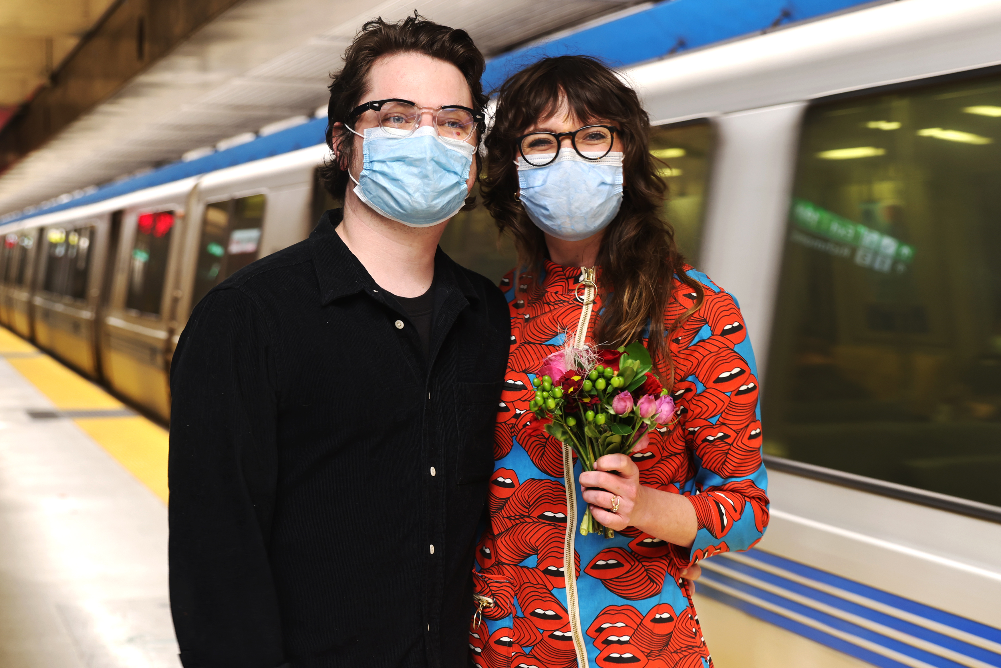 Michelle Robertson and her husband, Orion, at 19th St Oakland station