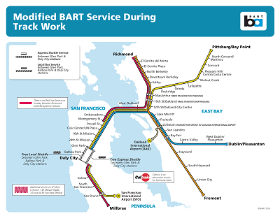 Map of closure between Glen Park and Daly City