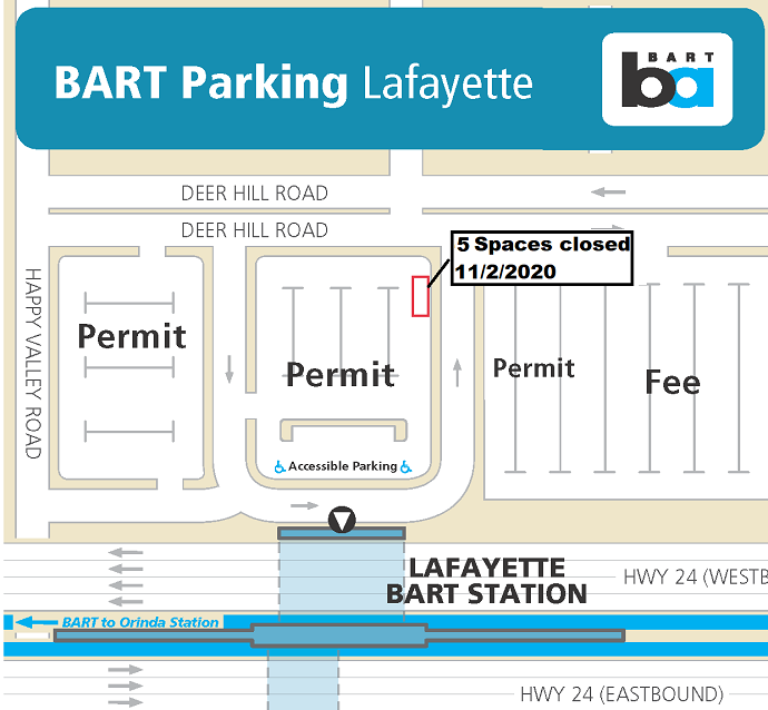 Location of parking spaces temporarily closed at Lafayette Station