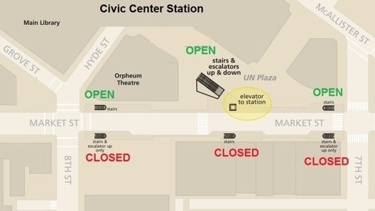 Civic Center closed entrances map