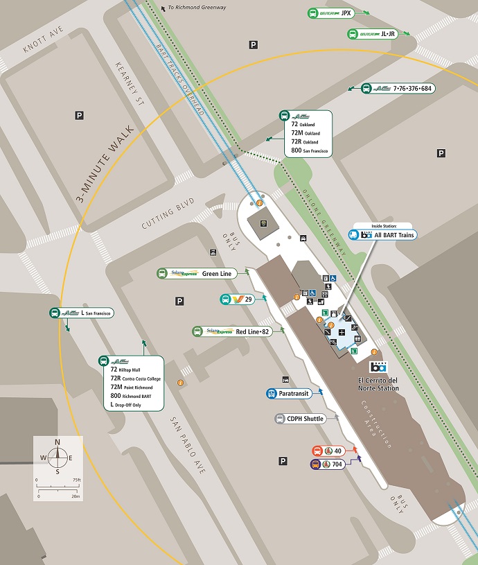 Map of bus stops at El Cerrito Del Norte returning to island