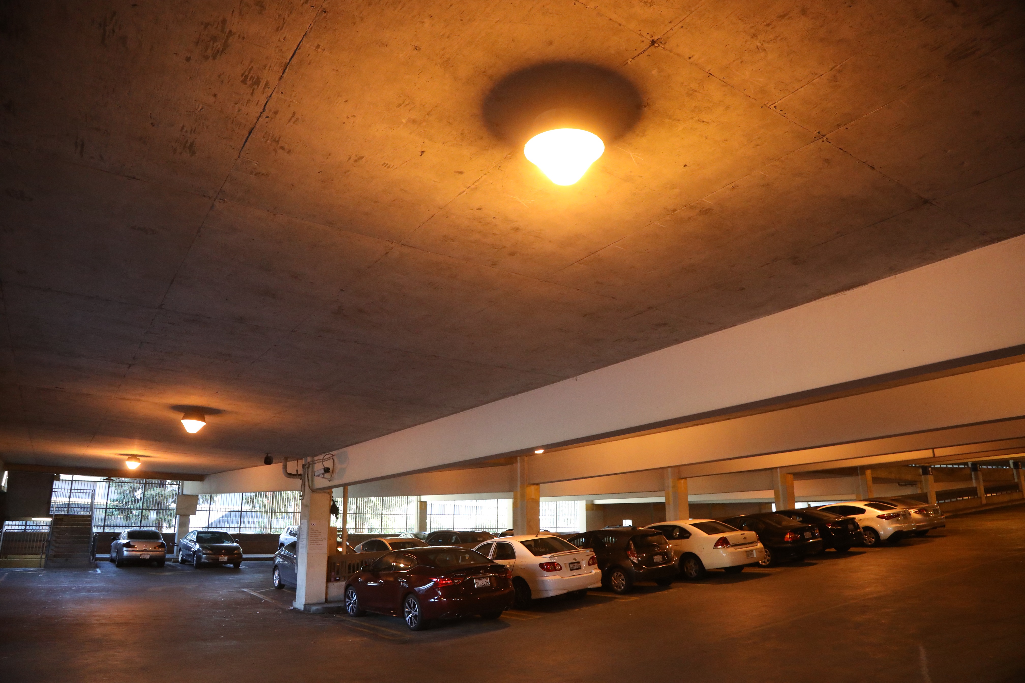 Hayward Parking Garage lit using old sodium vapor lights