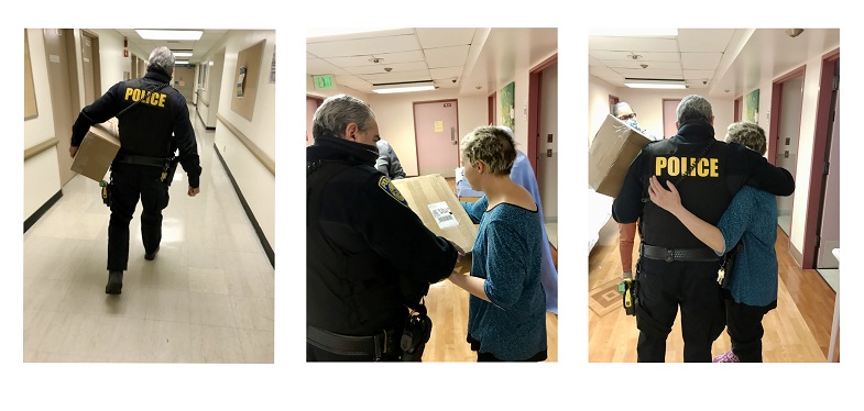 BART PD Officer Eric Hofstein delivers a care package to a woman whose life he helped save