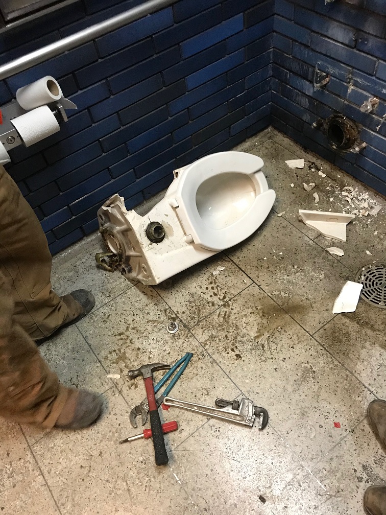 19th St Station restroom demolition toilet photo