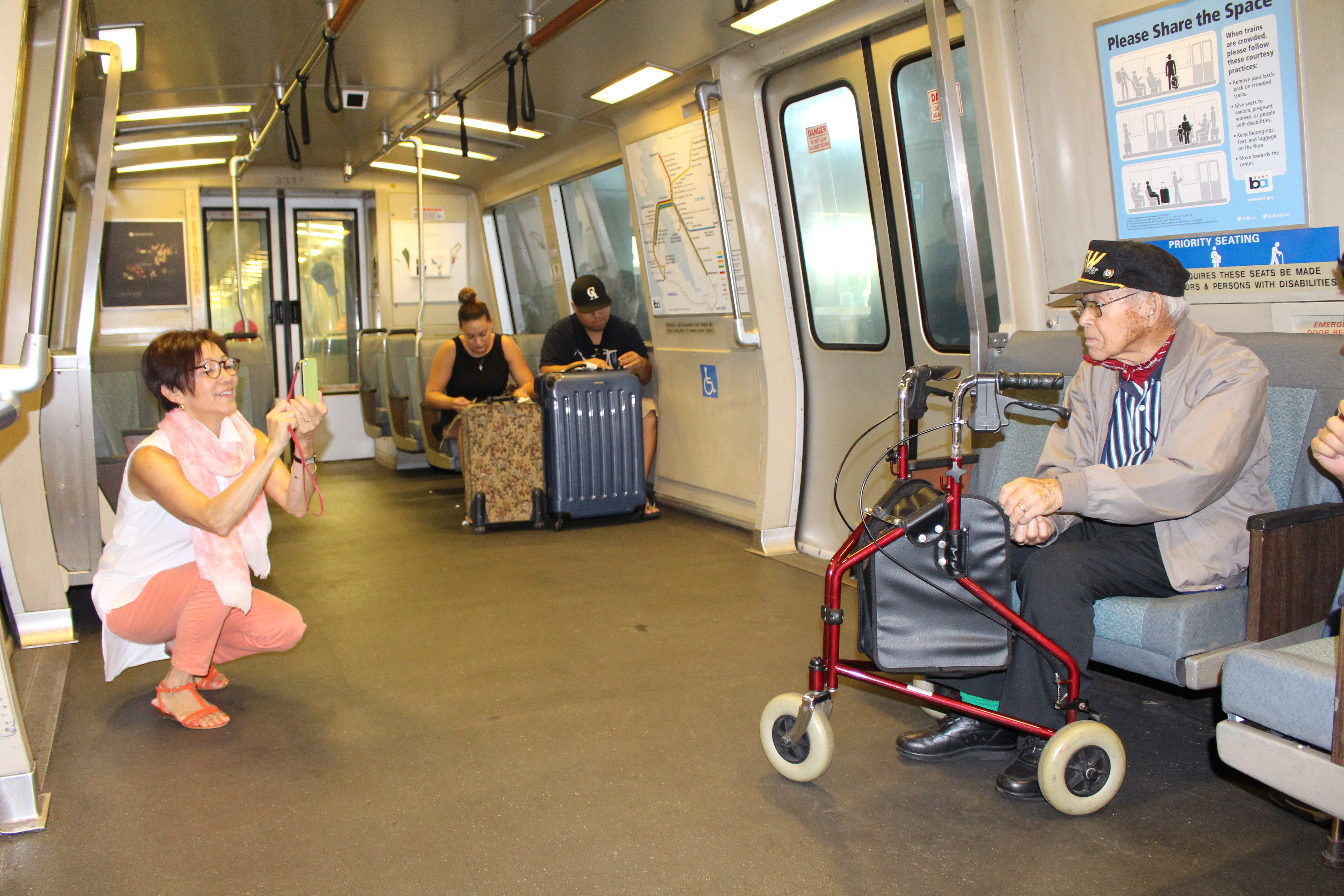 Hiro Takahashi's daughter snaps a photo of his first BART trip