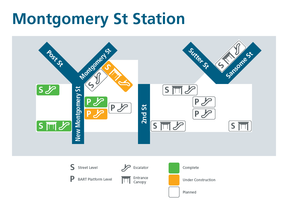 Montgomery St Station entrance closure map