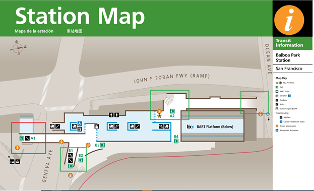 Balboa Park Station staircase closed map