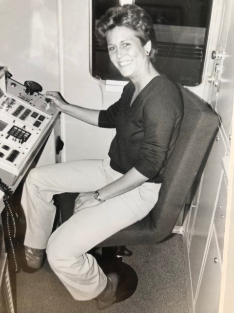 Then-train operator Paula Fraser in a C series train car 