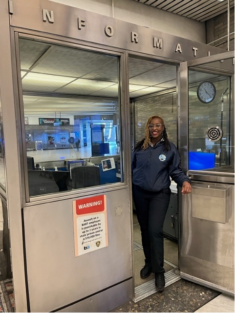Station Agent Tina McDonald is pictured in the newly reopened secondary Station Agent booth at Civic Center/UN Plaza Station.   