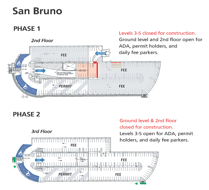San Bruno garage lighting parking map