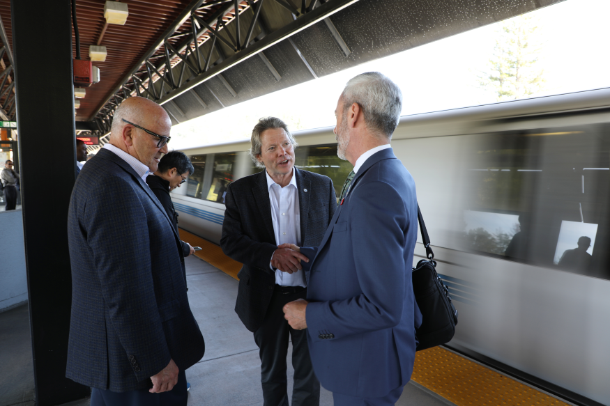 Jim Wunderman, Bob Powers, and Jeff Tumlin are pictured at Orinda Station.  