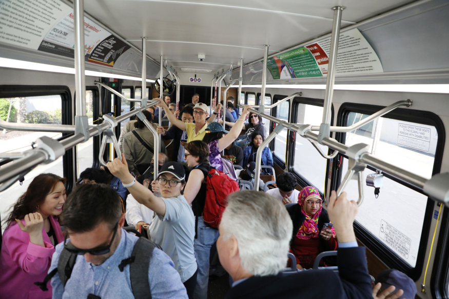 Ride-along attendees and transit riders fill a County Connection Route 14 bus.