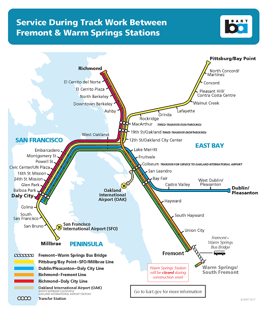 Map of closure between Warm Springs and Fremont