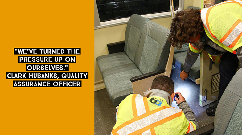 Auditors inspect a deep-cleaned train 