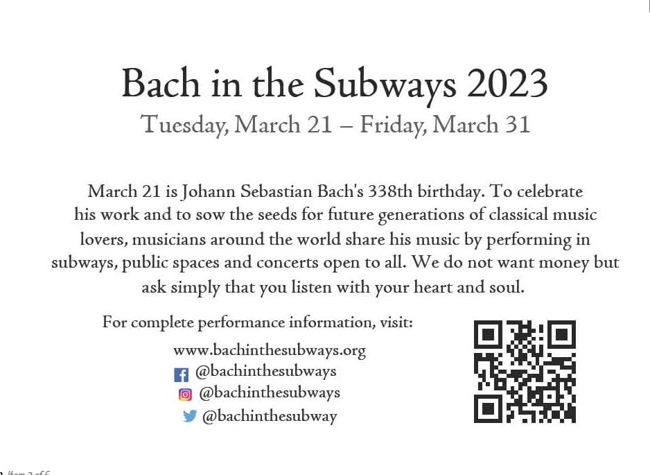 Bach in the Subways 2023 flyer with QR code
