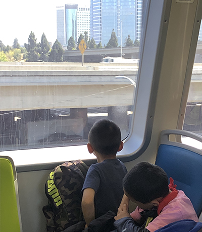 Watching out the window of the train