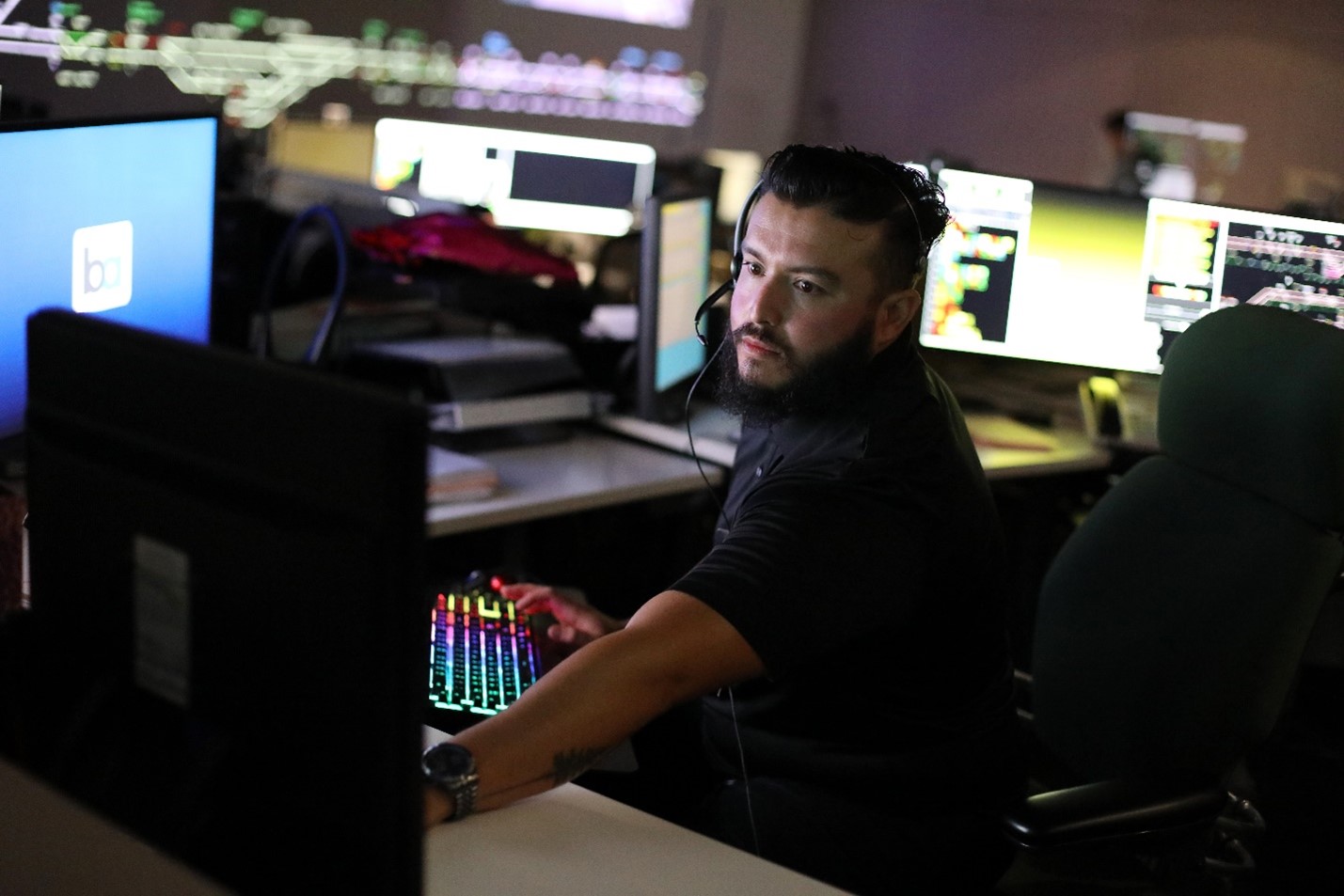 Rail Operations Controller Miguel Prieto on the job.