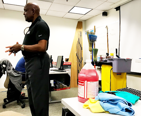 Cleaning Management Institute “Trainer of the Decade” Marion Ivey leads a class for BART cleaners