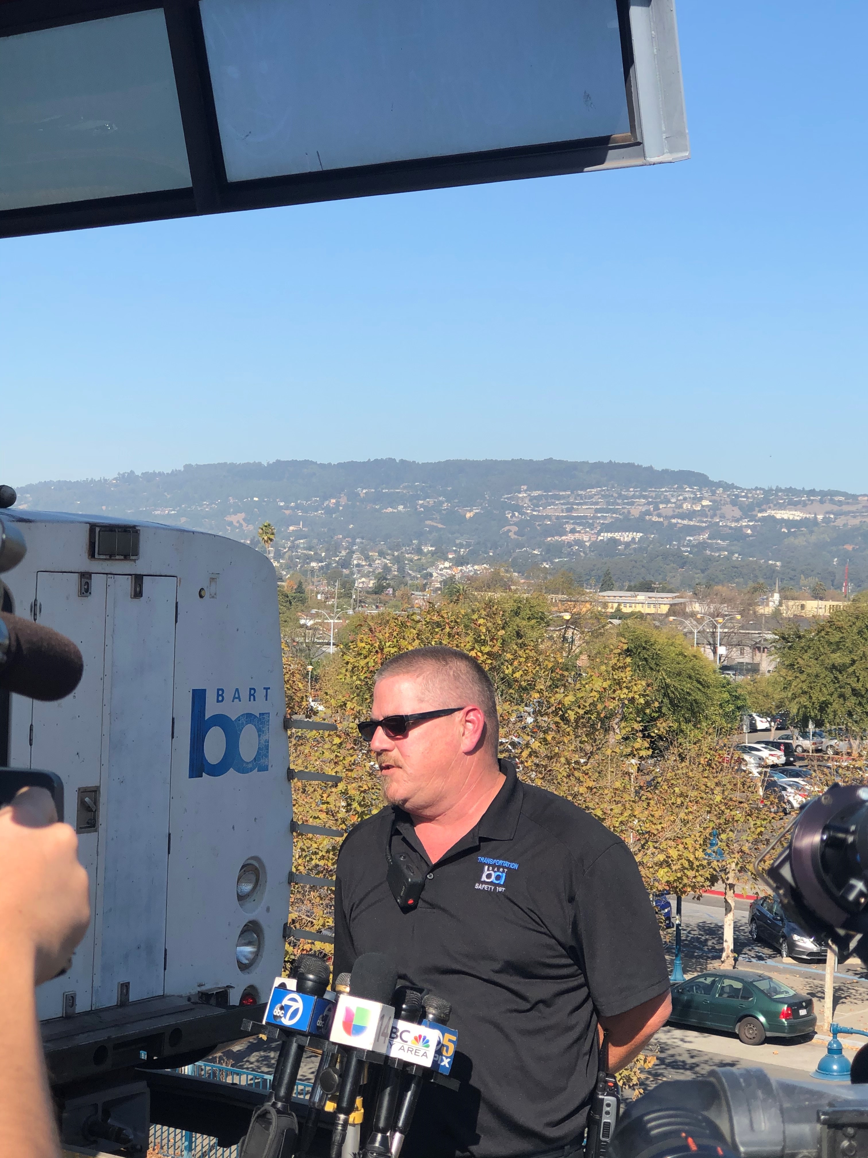 BART Transportation Supervisor John O'Connor speaks to the media