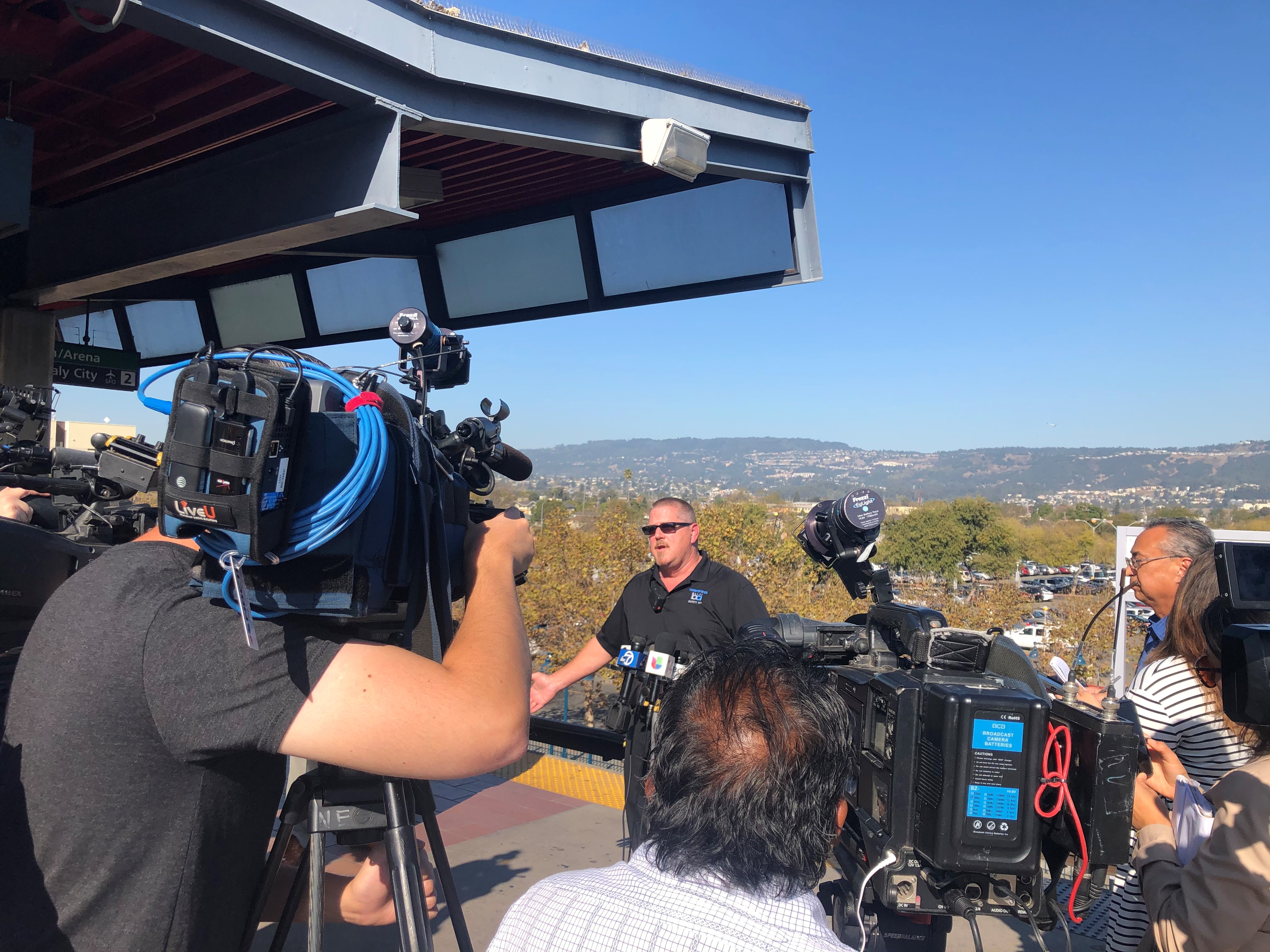 BART Transportation Supervisor John O'Connor speaks to the media