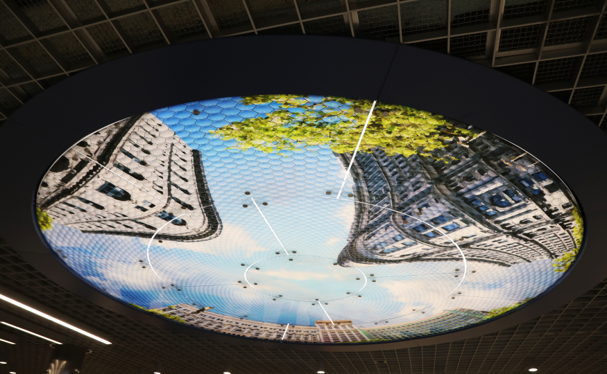 “Elysium” by Stephen Galloway is seen on the ceiling of Powell St. Station on Nov. 22, 2022.