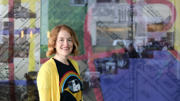 BART Director Rebecca Saltzman in the yellow brick road Pride shirt in 2022. 
